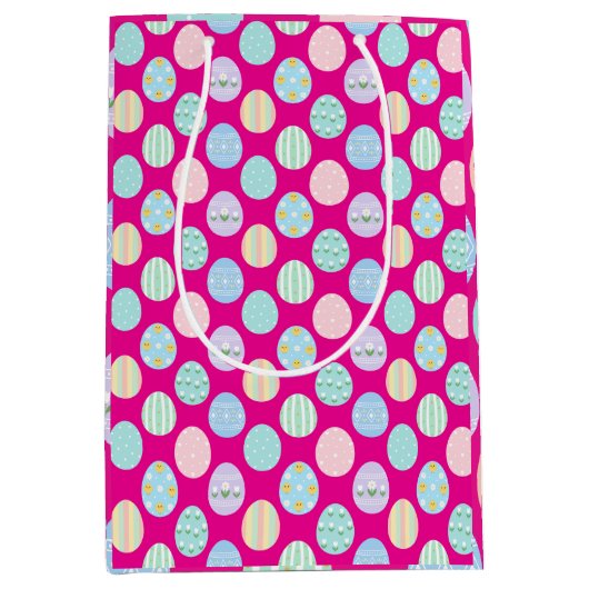 Cute Pastel Easter Eggs Pattern  ミディアムペーパーバッグ (正面)