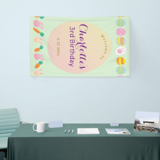 Cute Pastel Eggs Green Kids Birthday Welcom Banner 横断幕 (トレードショー)