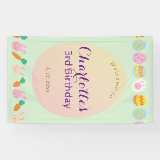 Cute Pastel Eggs Green Kids Birthday Welcom Banner 横断幕 (横)