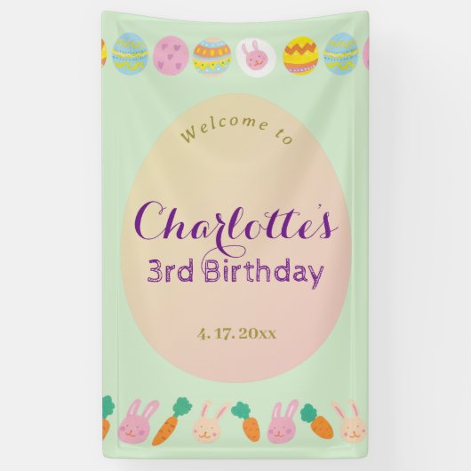 Cute Pastel Eggs Green Kids Birthday Welcom Banner 横断幕 (縦)