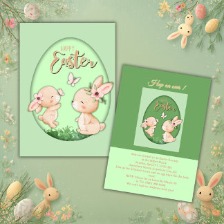 cute pastel faux cutout bunny brunch 招待状