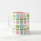 Cute Pastel Flower Pots Pattern ツートーンマグカップ (正面左)