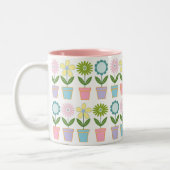 Cute Pastel Flower Pots Pattern ツートーンマグカップ (左)