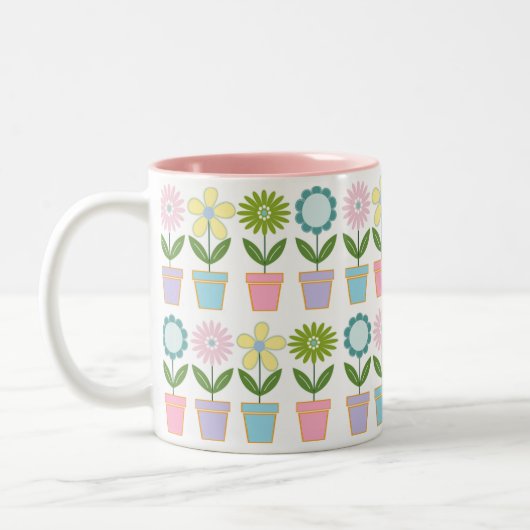 Cute Pastel Flower Pots Pattern ツートーンマグカップ (左)