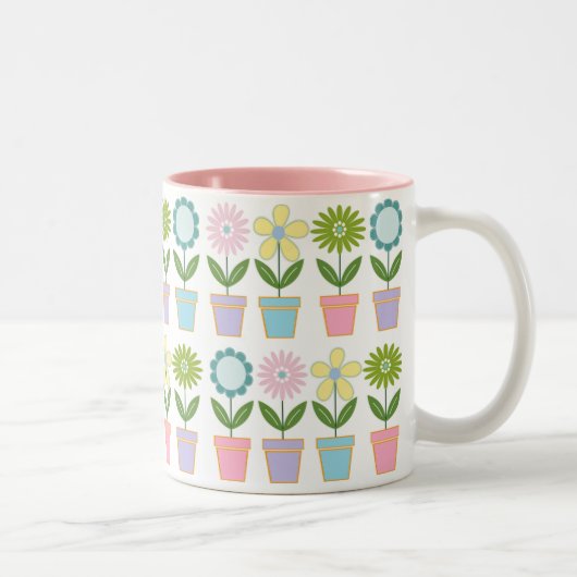 Cute Pastel Flower Pots Pattern ツートーンマグカップ (右)