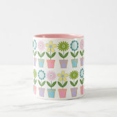 Cute Pastel Flower Pots Pattern ツートーンマグカップ (中央)