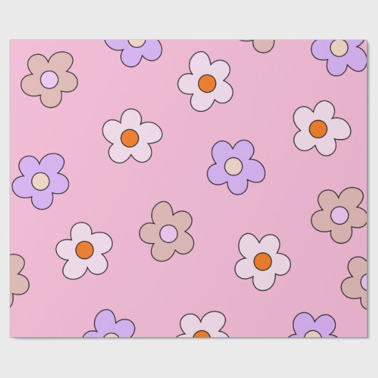 Cute Pastel Flower Wrapping Paper – Pink Floral  ラッピングペーパー (フラット)