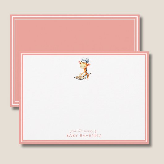 Cute Pastel Giraffe Chef Baby Shower Note Card ノートカード
