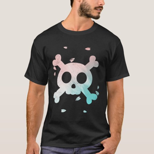 Cute Pastel Goth Garment Pink and Blue Skull Sakur Tシャツ (正面)