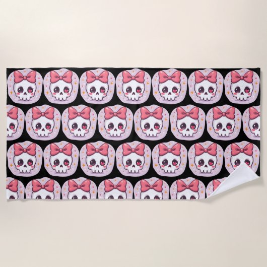 Cute Pastel Goth Skull with Bow ビーチタオル (正面)