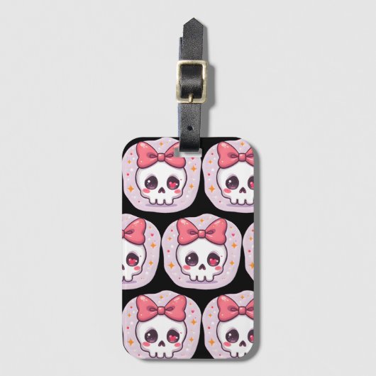 Cute Pastel Goth Skull with Bow ラゲッジタグ (正面縦)