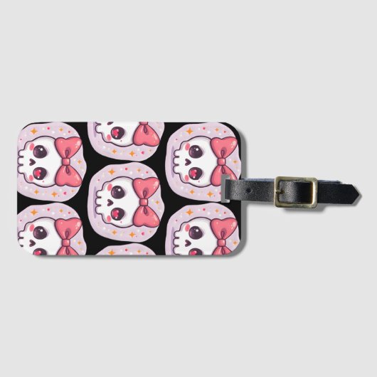 Cute Pastel Goth Skull with Bow ラゲッジタグ (正面横)
