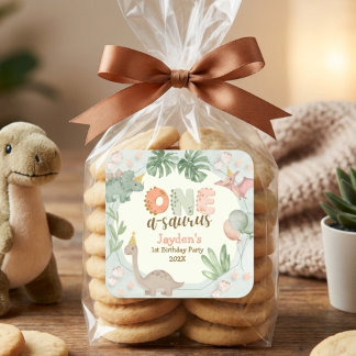 Cute Pastel Green Dinosaur One A Saurus Birthday  スクエアシール