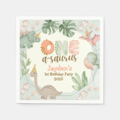 Cute Pastel Green Dinosaur One A Saurus Birthday  スタンダードカクテルナプキン (正面)