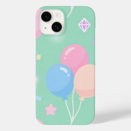 Cute pastel green with balloons Case-Mate iPhone 14ケース