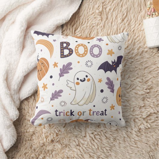 Cute Pastel Halloween Throw Pillow – Ghosts & Pump クッション (ブランケット)