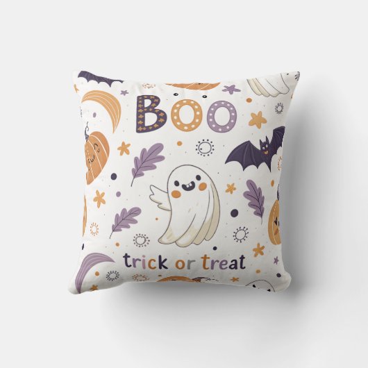 Cute Pastel Halloween Throw Pillow – Ghosts & Pump クッション (裏面)