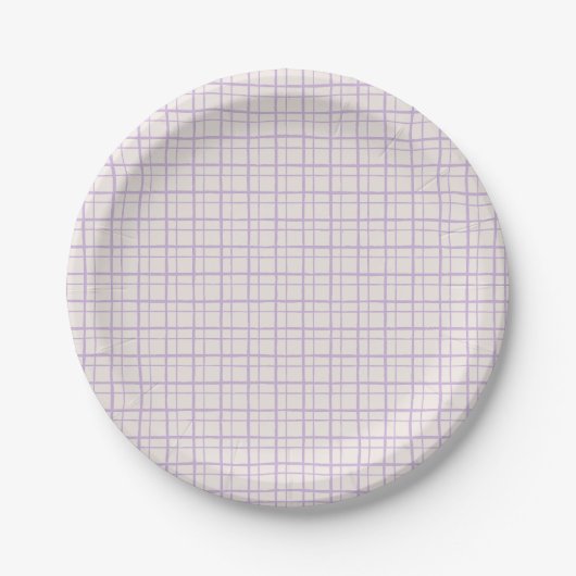 Cute Pastel Hand Drawn Grid Dusty Lilac ペーパープレート (正面)
