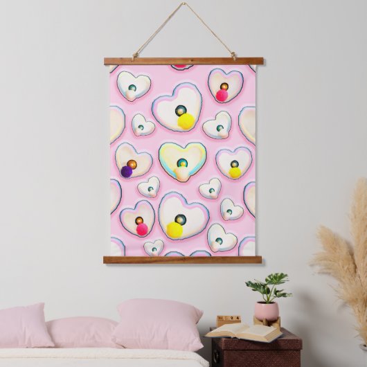 Cute Pastel Heart Wood Topped Wall Tapestry 吊り下げ型タペストリー (寝室)