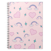 Cute Pastel Hearts & Rainbow Pattern | Kawaii Pink ノートブック (正面)