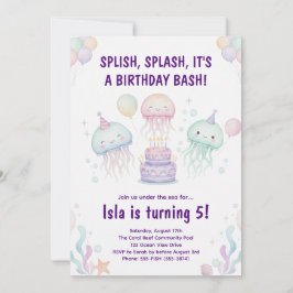 Cute Pastel Jellyfish Birthday Party Invitation 招待状