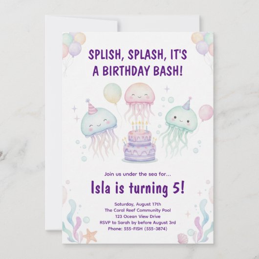 Cute Pastel Jellyfish Birthday Party Invitation 招待状 (正面)