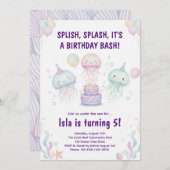 Cute Pastel Jellyfish Birthday Party Invitation 招待状 (正面/裏面)