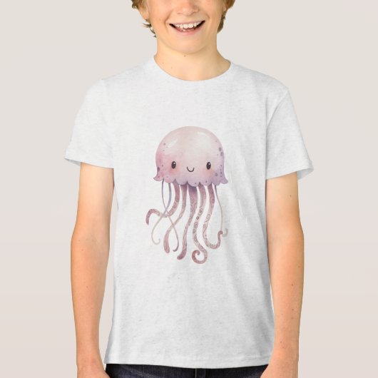 Cute Pastel Jellyfish Watercolor トライブレンドＴシャツ (正面)