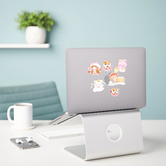 Cute Pastel Kawaii Stickers シール (デスク上のノートパソコン)
