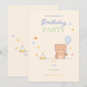 Cute Pastel Kids Birthday Party Invitation | Minim 招待状 (正面/裏面)