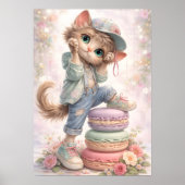 Cute Pastel Kitten Macaron Art Print Poster ポスター (正面)