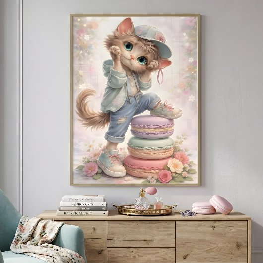 Cute Pastel Kitten Macaron Art Print Poster ポスター
