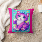 Cute Pastel Kitten Pillow Design with Bow and Spar クッション (ブランケット)