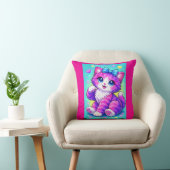 Cute Pastel Kitten Pillow Design with Bow and Spar クッション (椅子)