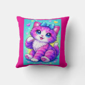 Cute Pastel Kitten Pillow Design with Bow and Spar クッション (裏面)