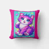 Cute Pastel Kitten Pillow Design with Bow and Spar クッション (正面)