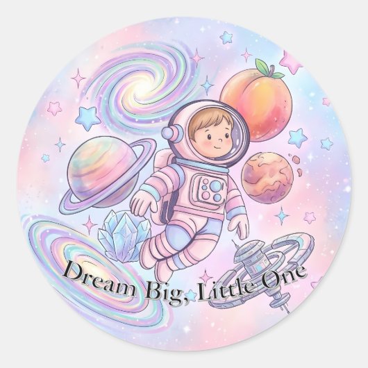 Cute Pastel Little Astronaut Sticker - Dreamy Spac ラウンドシール (正面)