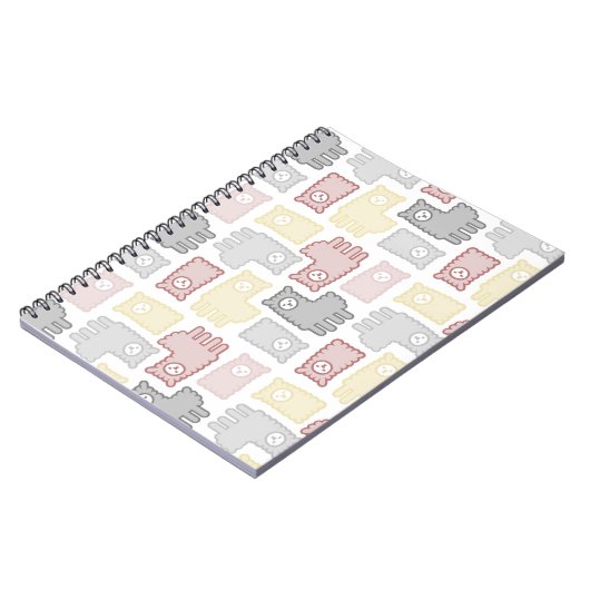 Cute Pastel Llama Puzzle Pattern ノートブック (左側)