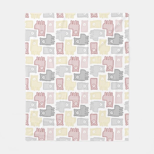 Cute Pastel Llama Puzzle Pattern フリースブランケット (正面)