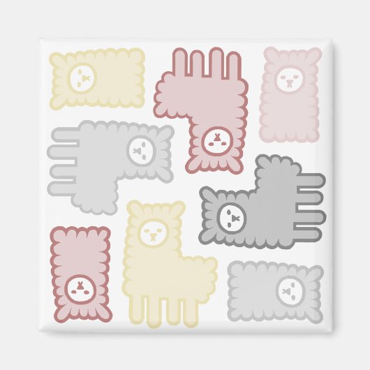 Cute Pastel Llama Puzzle Pattern マグネット (正面)