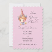 Cute Pastel Mauve Unicorn Children Cake Balloons 招待状 (裏面)