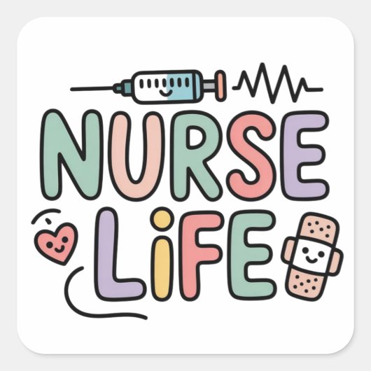 Cute Pastel Nurse Life Sticker – Kawaii Medical  スクエアシール (正面)