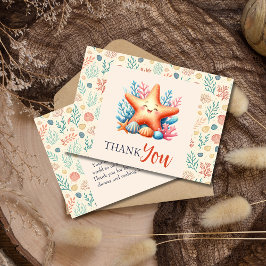 Cute Pastel Ocean Starfish Custom Baby Shower サンキューカード