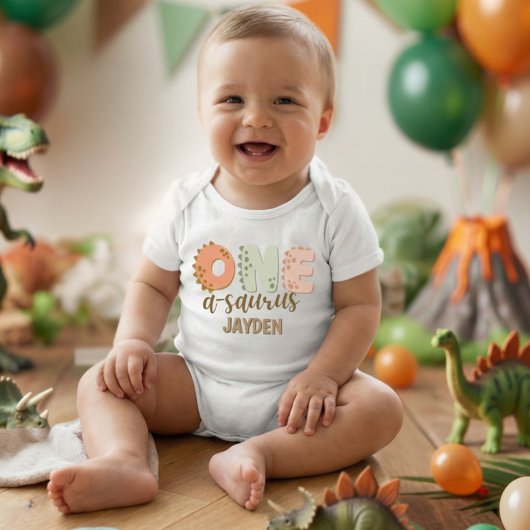 Cute Pastel One A Saurus Dinosaur Birthday ベビーボディスーツ
