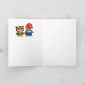 Cute pastel owl bunny Easter happy birthday カード (内部)