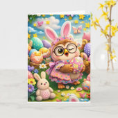 Cute pastel owl bunny Easter happy birthday カード (黄色い花)