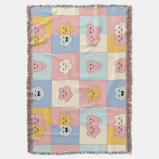 Cute Pastel Patchwork Blanket スローブランケット (正面縦)