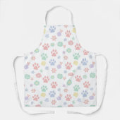 Cute Pastel Paw Prints and Flowers Pattern エプロン (正面)