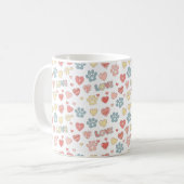 Cute Pastel Paw Prints and Hearts "LOVE" Pattern  コーヒーマグカップ (正面左)