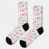 Cute Pastel Paw Prints and Hearts Pattern "LOVE"  ソックス (左)